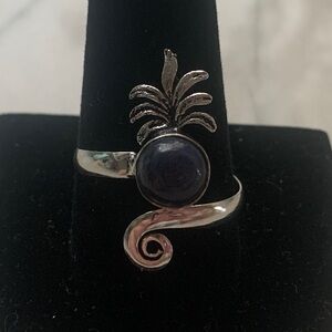 1815 Elegant Silver Adjustable Ring with Midnight Stone